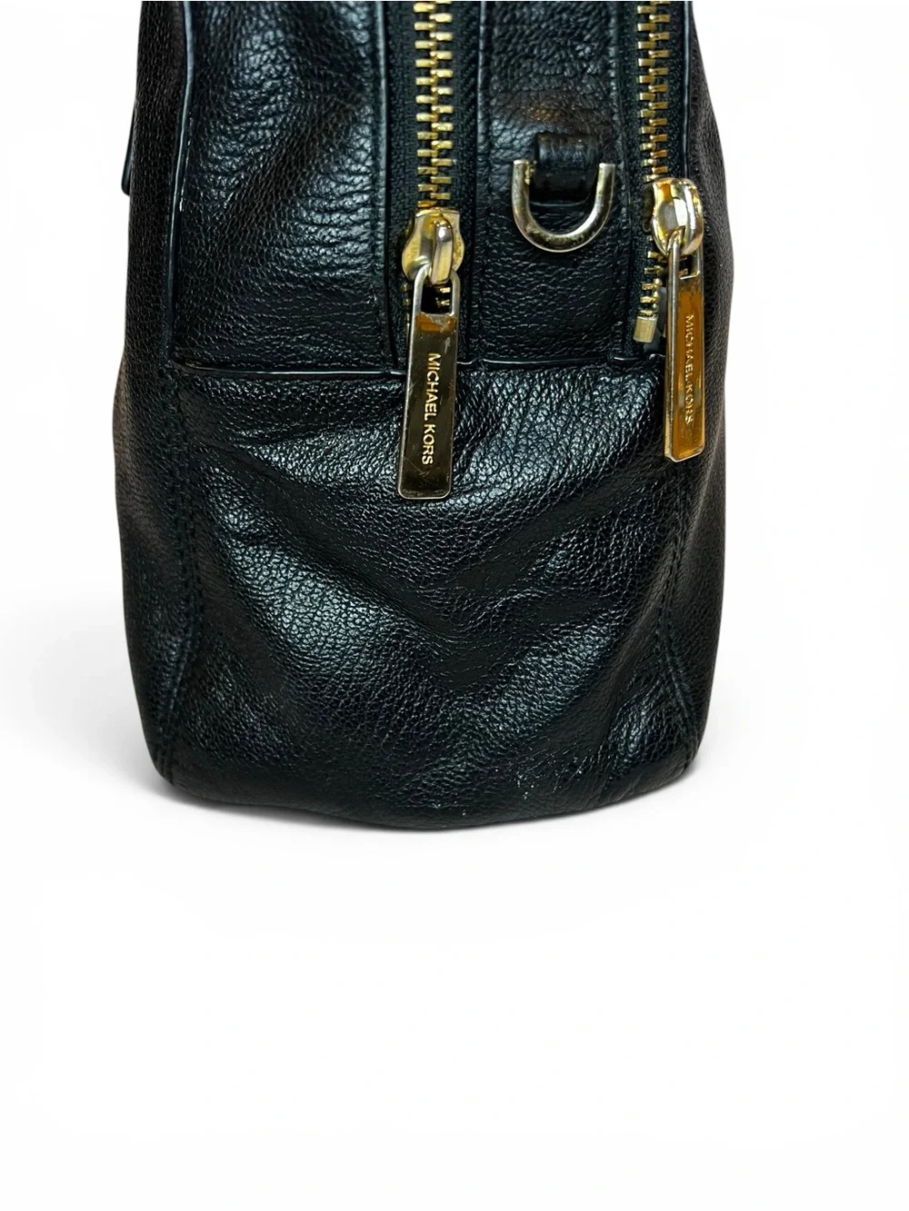 Michael Kors Black Pebbled Leather Dome Satchel Gold Hardware